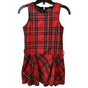The Children's Place Girls Size 8 Sleeveless Black Red Plaid Rhinestone Dress